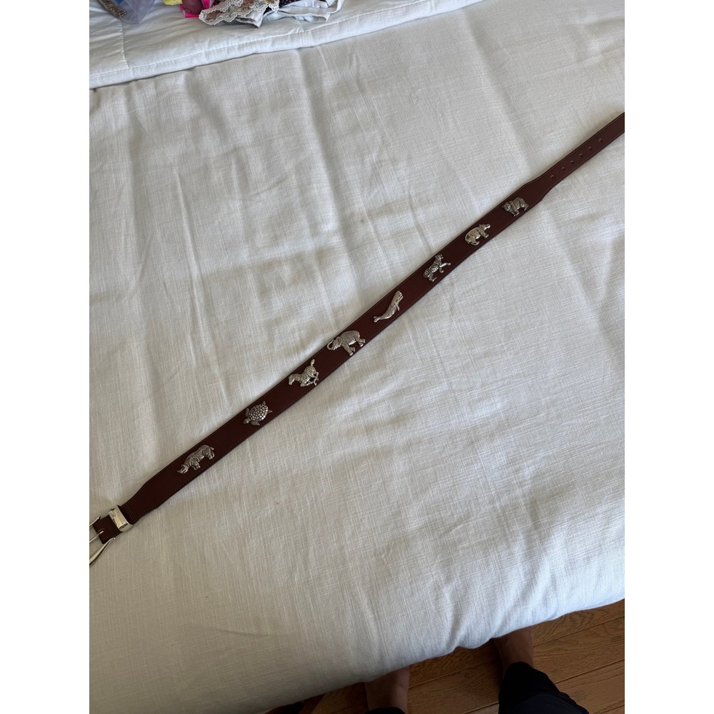 Vintage 1992 Honest Brown Leather Animal Concho Belt Silver Safari 32 60407